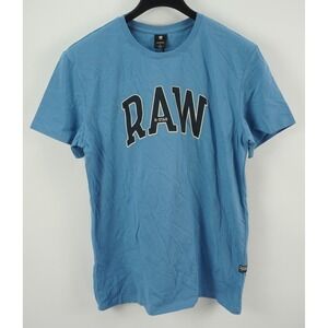 New G-Star Raw University Men Large Short Sleeve Deep Wave Blue Big Logo T-Shirt